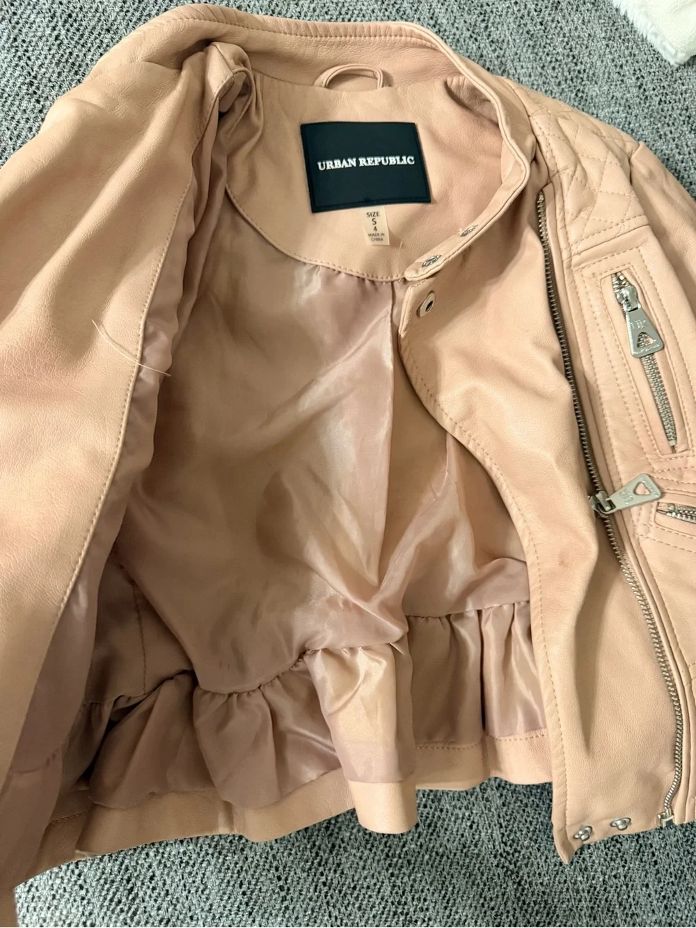 Urban Republic Blush Pink Quilted Peplum Moto Jacket
